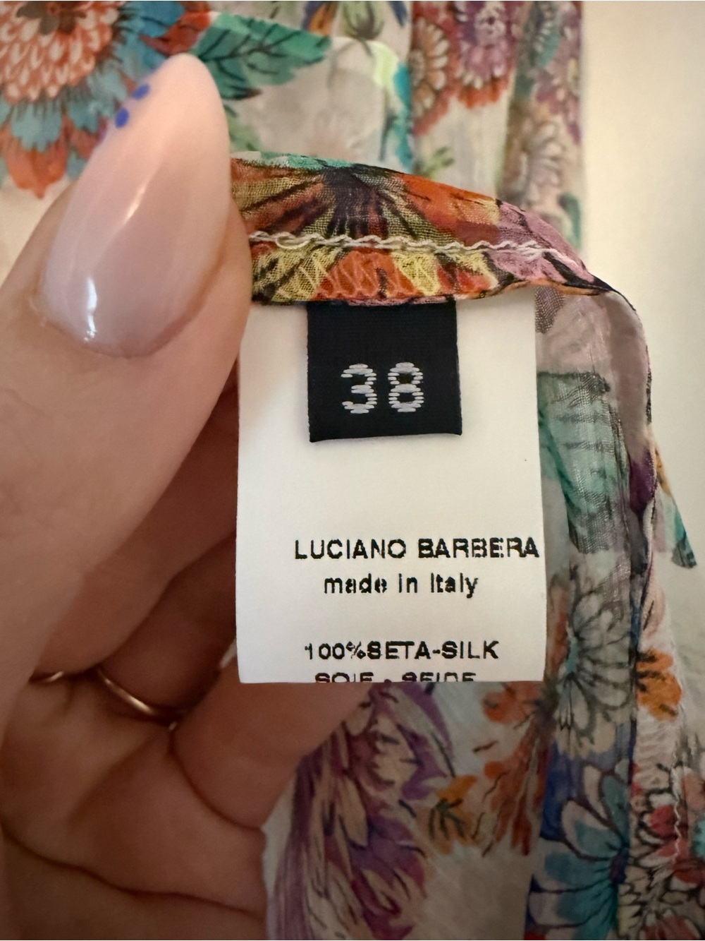 NWT Luciano Barbera Silk Floral Ruffle Button-Front Sheer Blouse - Multi Colored - Picture 6 of 8